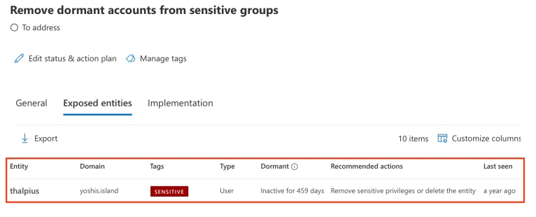 Microsoft Defender for Identity Recommended Actions: Remove dormant ...